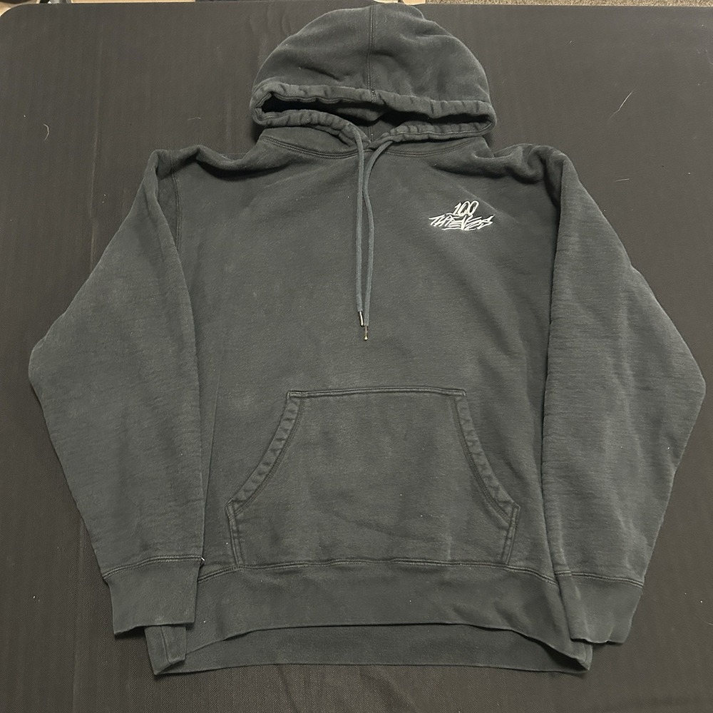 100 Thieves Mens Pullover Hoodie XL Black Embroidered Logo Streetwear Sweatshirt